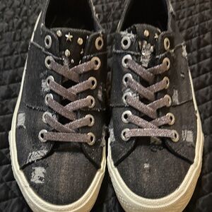 Blowfish Black Distressed Canvas Sneakers with Glitter Laces